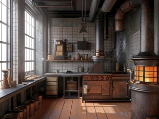 复古工业风厨房室内场景
