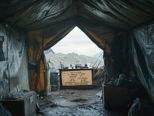 帐篷内的简易工作场景