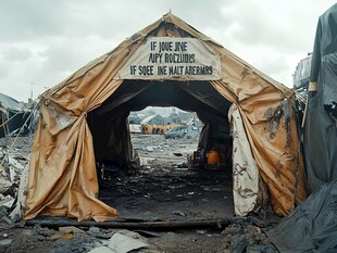 战乱中的避难帐篷