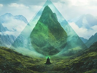 神秘山景中的冥想者