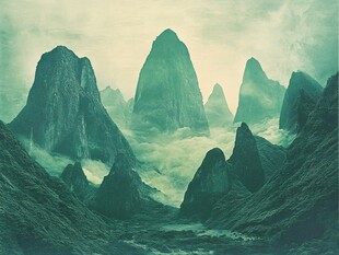 梦幻绿境中的奇幻山峦