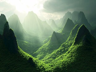 山间晨曦 绿意盎然的峰林