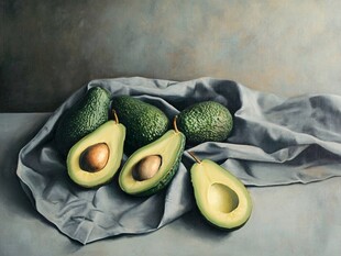灰色布上的新鲜牛油果