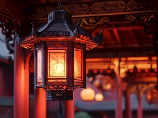 古建灯笼点亮中式氛围感