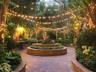 梦幻庭院 灯光下的绿植世界