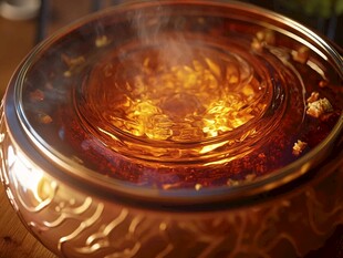 琥珀色茶汤的精致茶器