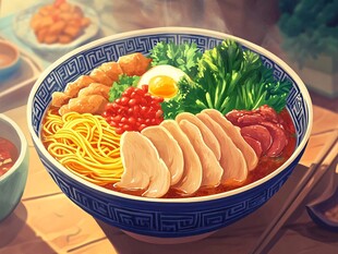 一碗丰盛诱人的特色拉面