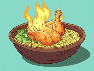 火焰鸡腿面插画
