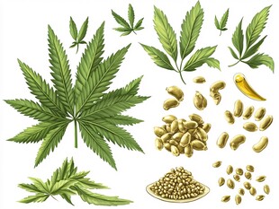 大麻植物及籽实图示