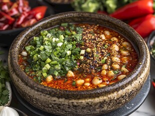 香辣美味蘸料碗中盛放