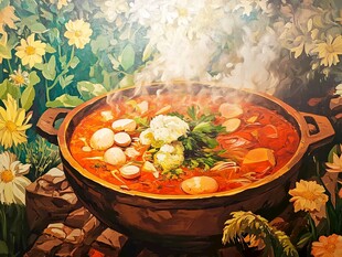户外美味汤锅春意盎然