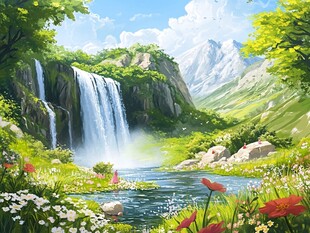 梦幻山水间的美丽瀑布景观