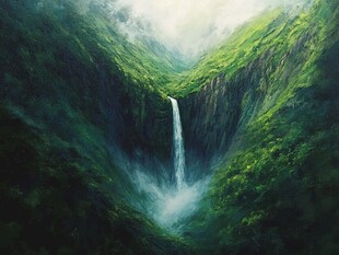 梦幻山谷中的飞瀑奇观