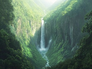 山间瀑布 绿意环绕的自然奇景