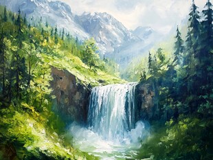 山间瀑布森林壮美景色