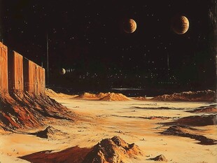 外星荒漠景观与双月奇景