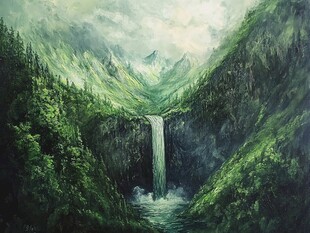 山间瀑布的奇幻自然美景