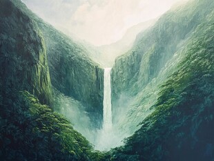 梦幻山谷中的壮美瀑布