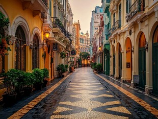 澳门老城的浪漫风情街道