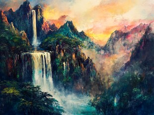 壮丽山间瀑布景观图