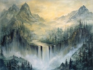 山间瀑布壮丽自然景观