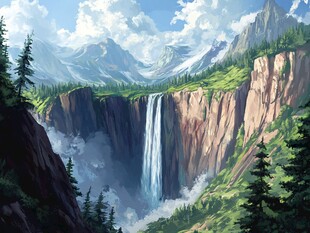 壮丽山间瀑布自然美景