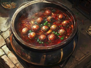 美味肉丸火锅热气腾腾