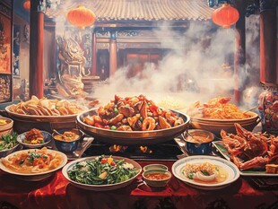 中式盛宴 满桌佳肴贺佳节