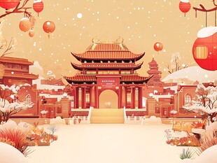 雪中古建贺岁景