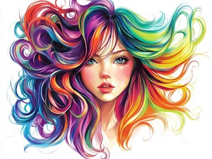 五彩斑斓卷发少女头像