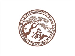 中式圆形松寿图案设计