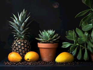 菠萝多肉与水果静物组合