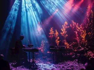 梦幻灯光下的音乐演奏
