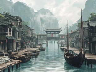 江南水乡古景诗意画卷