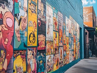多彩漫画风街头墙面艺术