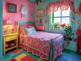 梦幻粉色系儿童卧室布置