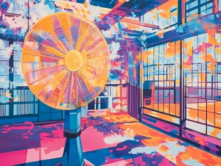 室内彩色风扇与绚丽景致