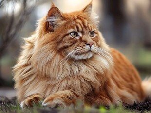 橘色长毛缅因猫优雅侧躺