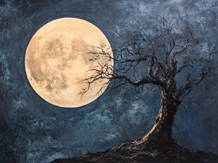 月夜枯树的孤寂之景