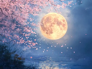 月夜樱花景 唯美梦幻画面