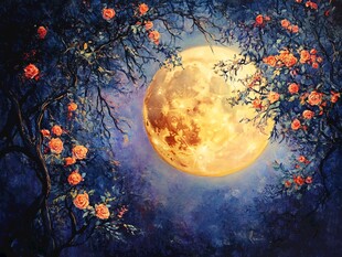 月夜繁花下的梦幻景象