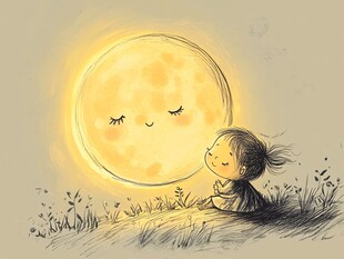 小女孩与微笑的月亮