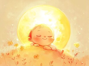 月夜下安睡的可爱宝宝