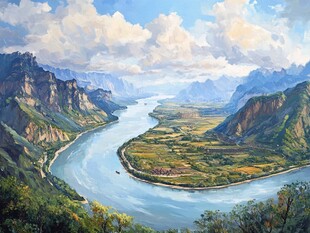 壮丽山河间的蜿蜒河流