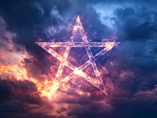 魔幻星空五角星神秘景象