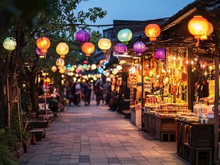 古街夜市灯笼璀璨迎游人