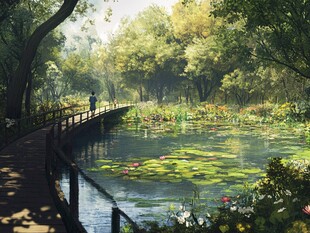 湖畔漫步小径的静谧风光