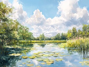 夏日宁静荷塘自然美景