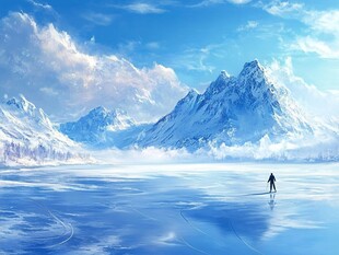 冰原孤影下的雪山壮景