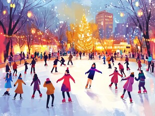 冬日溜冰场的欢乐时光